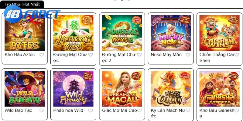 Kho game nổ hũ đa dạng với nhiều game hot của F8Bet